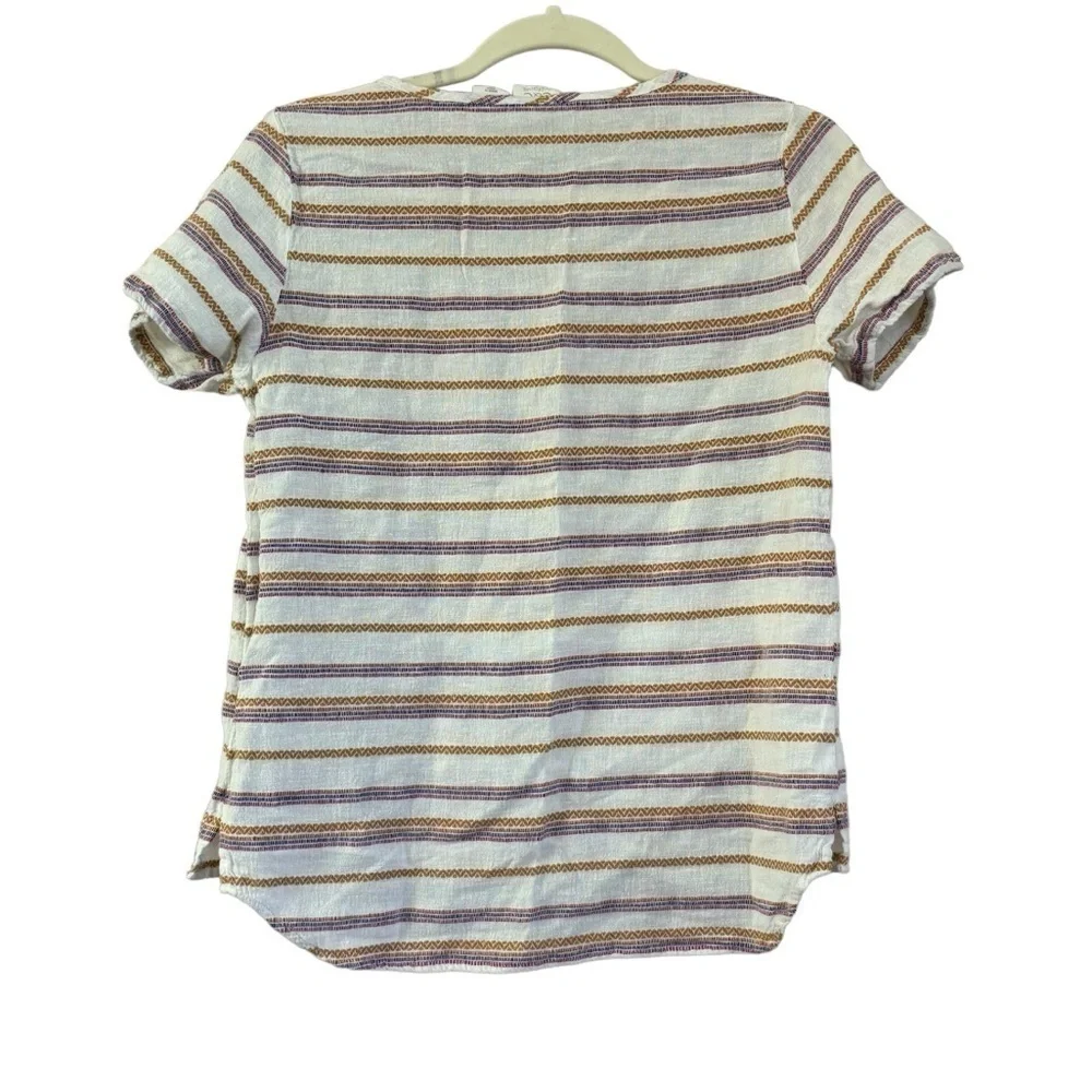 C&C California Cotton Linen Blend Stripe Crew Neck Short Sleeve Blouse Women’s S - Picture 2 of 9